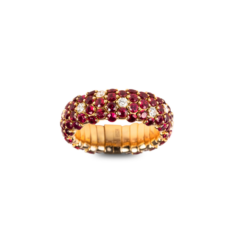 Rubies 18K Yellow Gold Domed Diamond Stretch Ring