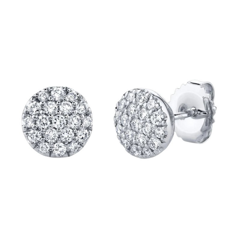 14K White Gold & Diamond Pave Circle Stud Earring