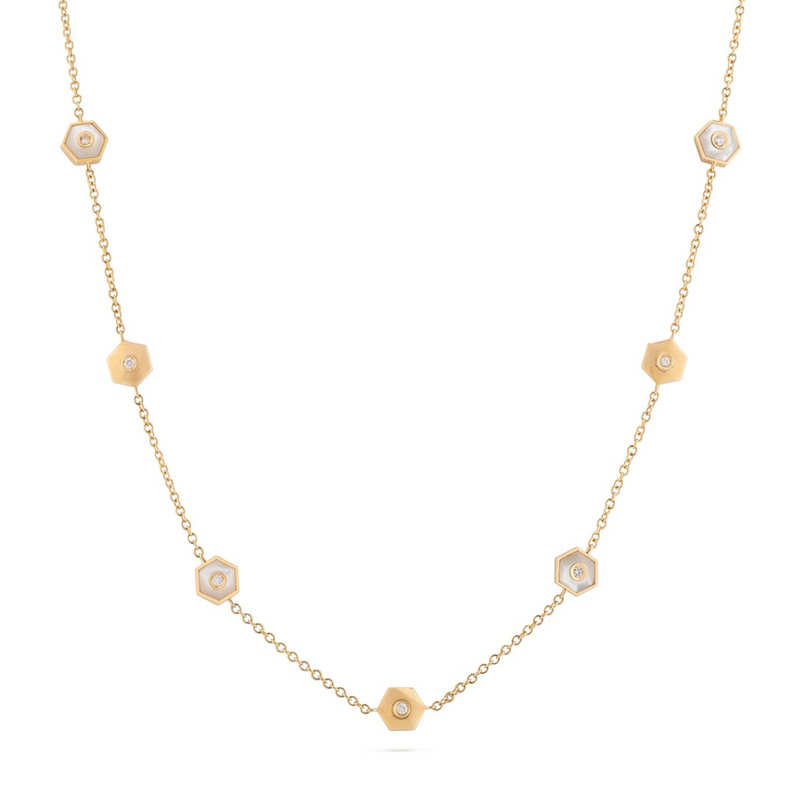 Baia Sommersa 18K Yellow Gold Mother of Pearl & Diamond Station Necklace