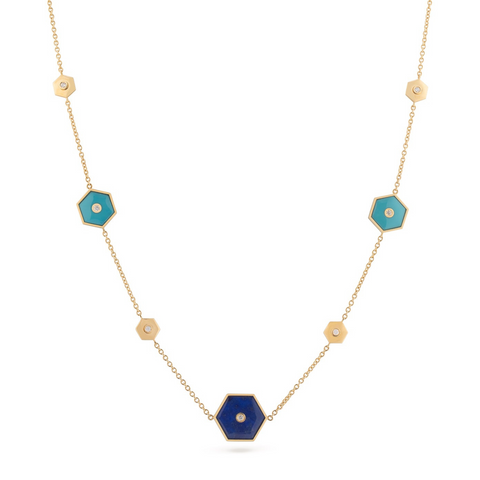 Baia Sommersa 18K Yellow Gold Lapis & Turquoise Diamonds Long Necklace