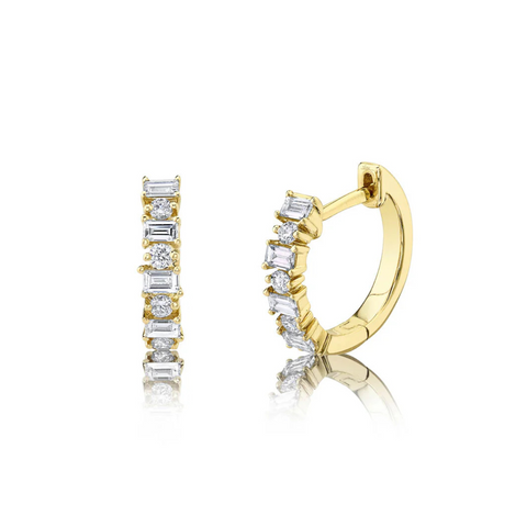 14K Yellow Gold & Diamond Baguette Huggie Earring