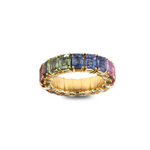 Sapphires Rainbow 18K Yellow Gold Emerald Cut Stretch Ring