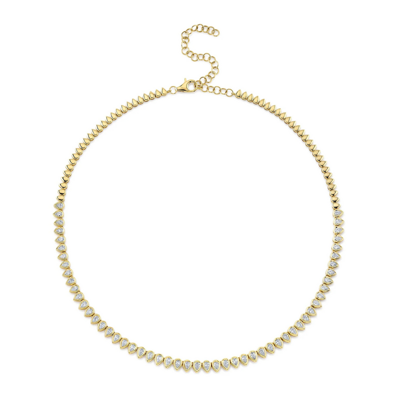 14K Yellow Gold 3.91ct Diamond Pear Bezel Tennis Necklace