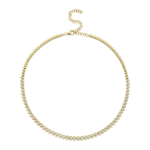 14K Yellow Gold 3.91ct Diamond Pear Bezel Tennis Necklace