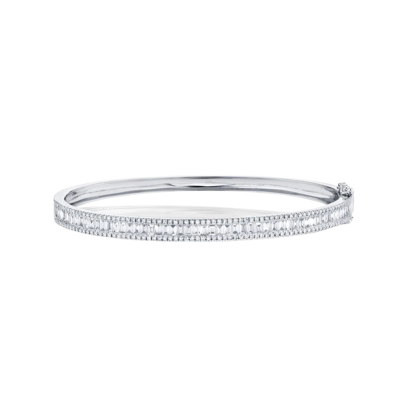 14K White Gold & Diamond Baguette Bangle