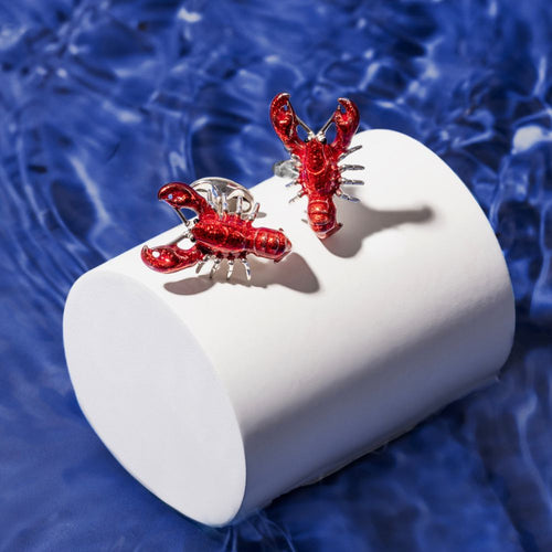 Sterling Silver Red Enamel Lobster Cufflinks