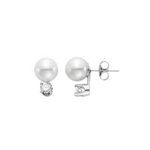 Akoya Pearl 14K White Gold 8.5-9mm White AA Pearl Stud Earrings set with Round Brilliant Cut Diamonds