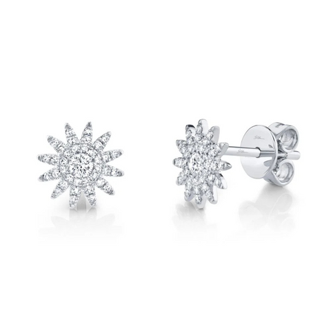 14K White Gold & Diamond Starburst Stud Earring