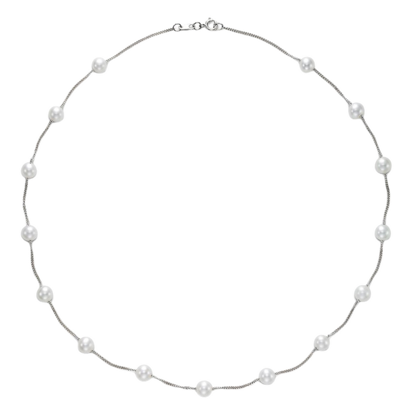 14K White Gold 5.5-6MM White Freshwater Pearl Tin Cup Necklace, 17 Inches