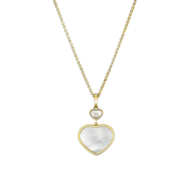 Happy Hearts Ethical Yellow Gold Mother of Pearl Pendant Necklace