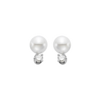 Akoya Pearl 14K White Gold 8.5-9mm White AA Pearl Stud Earrings set with Round Brilliant Cut Diamonds