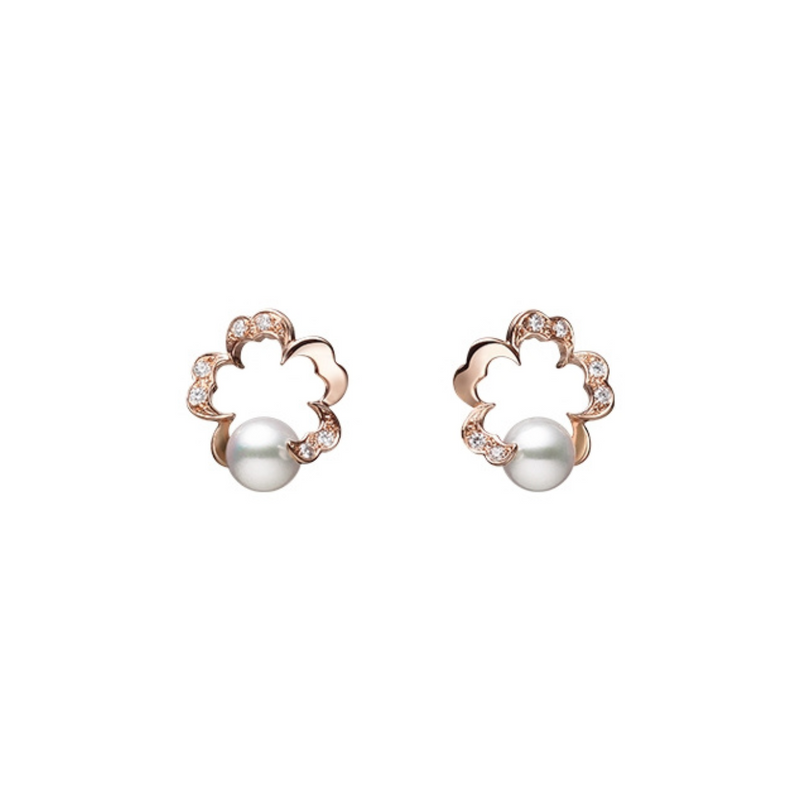 Cherry Blossom 18K Pink Gold Akoya Cultured Pearl & Diamond Earrings