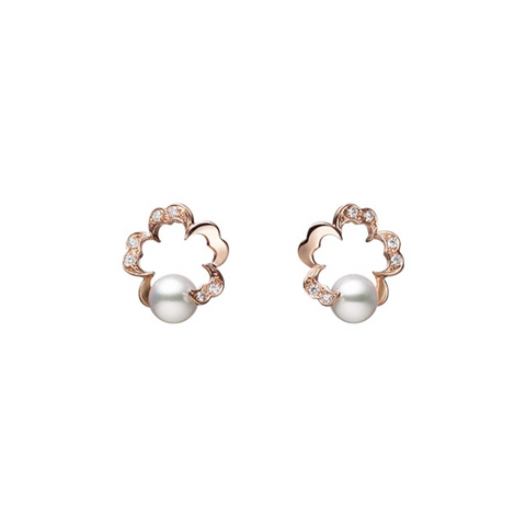 Cherry Blossom 18K Pink Gold Akoya Cultured Pearl & Diamond Earrings