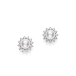 Classic Elegance 18K White Gold White Akoya Cultured Pearl & Diamond Halo Earrings