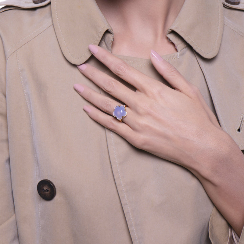 Bon Ton 18k Rose Gold Blue Chalcedony & Diamond Flower Ring