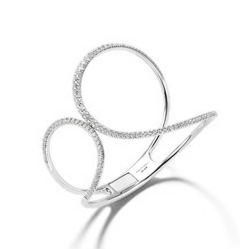 Chips 18K White Gold Contrarié Diamond Cuff Bracelet