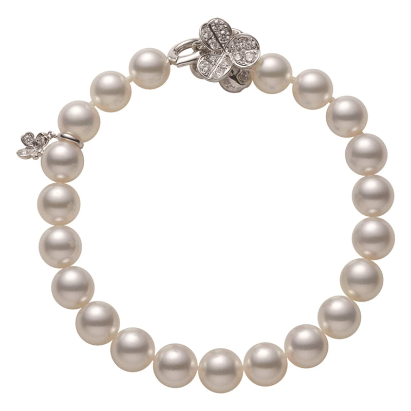 Classic Elegance 18K White Gold Akoya Cultured Pearl & Diamond Bracelet