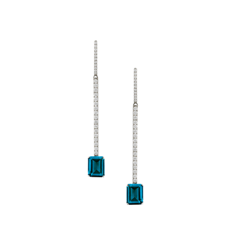 London Blue 18K White Gold Blue Topaz Diamond Halo U-Tops Drop Earrings