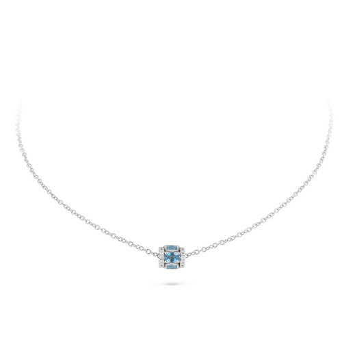 Procida 18K White Gold Diamonds & Aquamarine Pendant Necklace