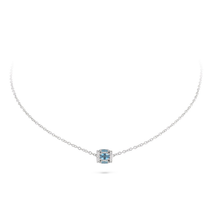 Procida 18K White Gold Diamonds & Aquamarine Pendant Necklace