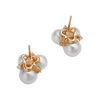 Cultured Freshwater Pearl & Diamond Cluster Stud Earrings in 14K Yellow Gold