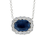 18K White Gold & Sapphire Halo Necklace