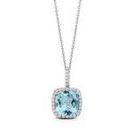 Sky Blue 18K White Gold Topaz & Diamond Halo Necklace