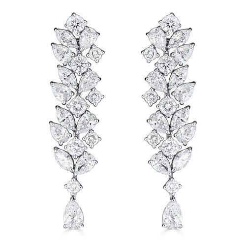 Diamond 18K White Gold Round and Fancy Cut Drop Earrings