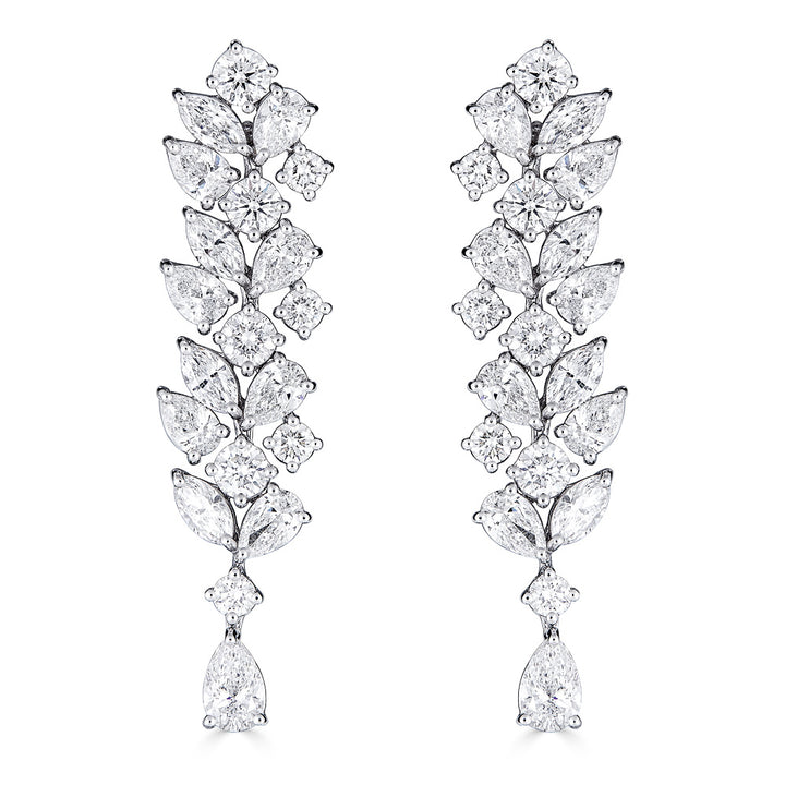 Diamond 18K White Gold Round and Fancy Cut Drop Earrings