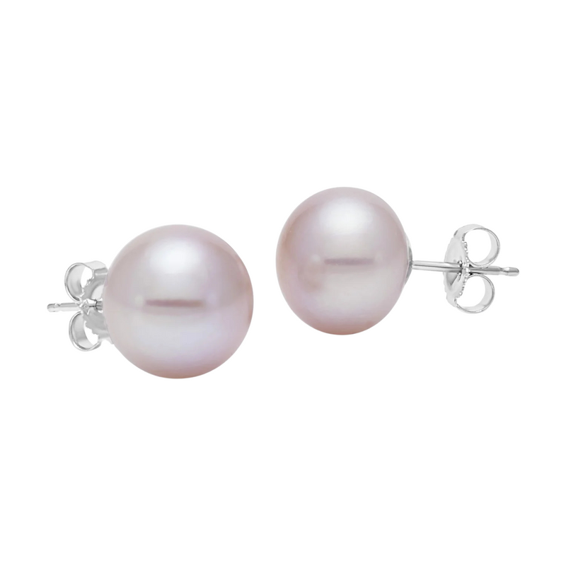 14K White Gold 9.5-10MM Pink Button Freshwater Pearl Earrings