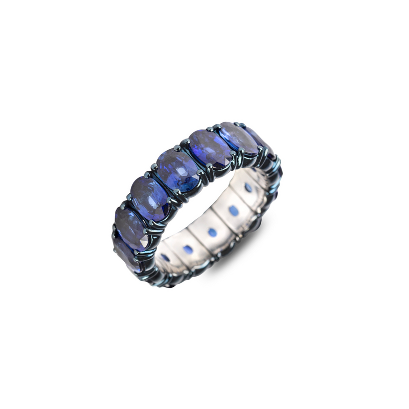 Sapphires 18K Blued White Gold Oval Cut Stretch Ring