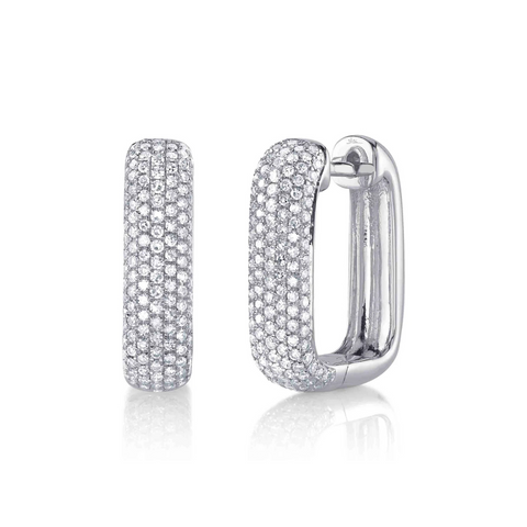 14K White Gold & Diamond Pave Rectangle Hoop Earrings