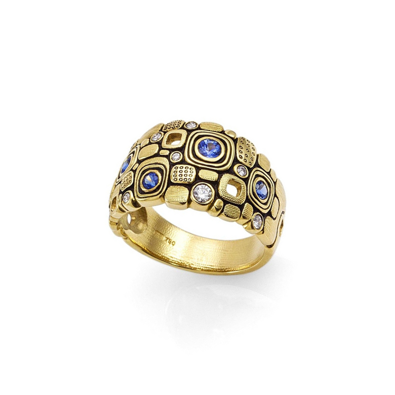 Little Windows 18K Yellow Gold Sapphire Diamond Dome Ring