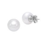 14K White Gold 9.5-10MM Button Freshwater Pearl Earrings