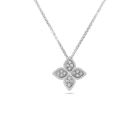 Princess Flower 18K White Gold Diamond Pavè Medium Necklace