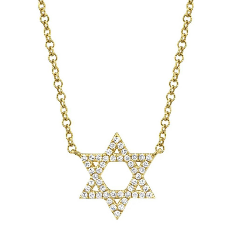 14K Yellow Gold 0.11 ct Diamond Star of David Necklace