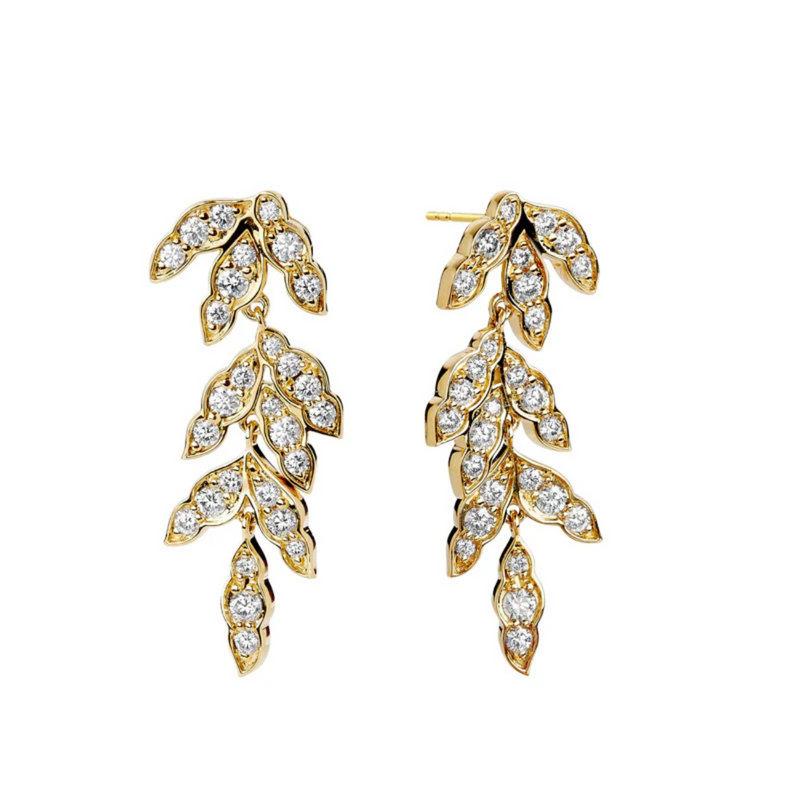 Jardin 18K Yellow Gold Diamond Vine Drop Earrings