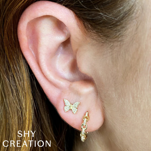 14K Yellow Gold & Diamond Butterfly Stud