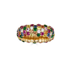 Multicolor 18K Yellow Gold Sapphires and Tsavorites Stretch Small Ring