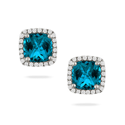 London Blue 18K White Gold Blue Topaz Diamond Halo Earrings