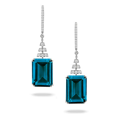 London Blue 18K White Gold Blue Topaz Diamond Halo Drop Earrings