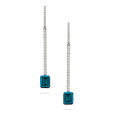 London Blue 18K White Gold Blue Topaz Diamond Halo U-Tops Drop Earrings