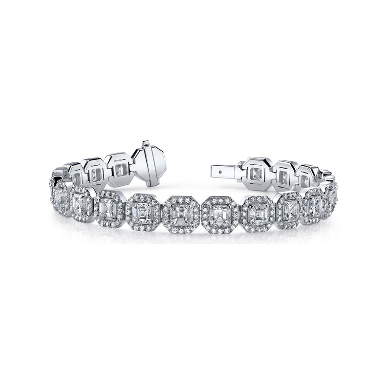 Asscher Cut 18K White Gold 13.93ct Diamond Bracelet