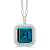 London Blue 18K White Gold Topaz & Diamond Halo Pendant Necklace