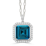 London Blue 18K White Gold Topaz & Diamond Halo Pendant Necklace