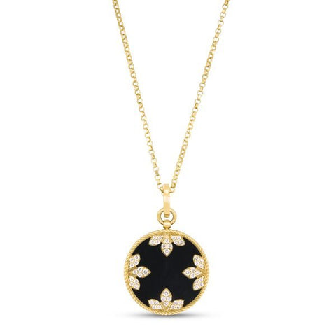 18K Yellow Gold, Diamond, Black Jade, & Mother Of Pearl Reversible Medallion Necklace