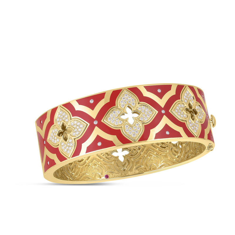 Venetian Princess 18K Yellow Gold Diamond & Red Enamel Bangle Bracelet