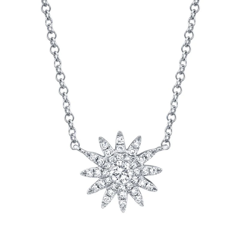 14K White Gold & Diamond Aurora Starburst Pendant Necklace