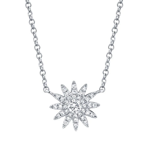 14K White Gold & Diamond Aurora Starburst Pendant Necklace