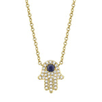 Kate 14K Yellow Gold Center Blue Sapphire & Diamond Pavé Hamsa Necklace